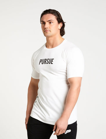 Pursue EST.2013 Fitted T-Shirt / White-T-Shirts & Tops-Mens