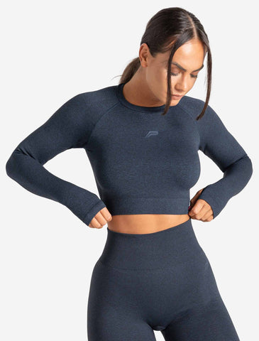 Womens-Core Seamless Long Sleeve Crop Top / Navy Marl