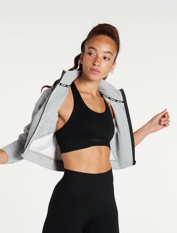 Iconic Crop Fleece Jacket / Heather Grey-Jackets & Hoodies-Womens