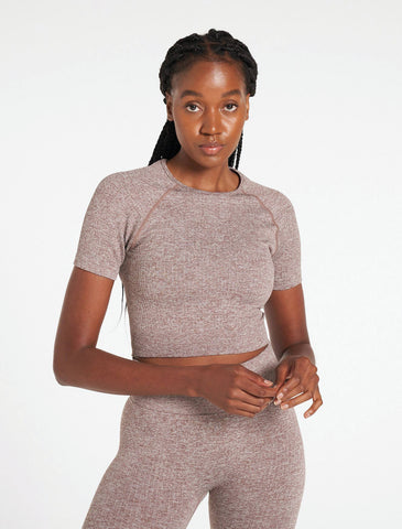 Lounge Seamless Crop T-Shirt / Mocha-T-Shirts & Tops-Womens