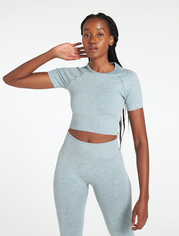 Lounge Seamless Crop T-Shirt / Sky Blue-T-Shirts & Tops-Womens