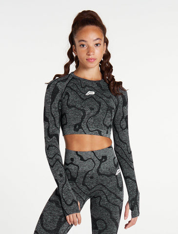 Sustainable Seamless Long Sleeve Crop Top / Black-T-Shirts & Tops-Womens